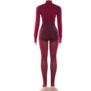 Conjunto Casual para Mujer Viviblook Z0115ST03, Top Ajustado de Manga Larga, Pantalones Cortos de Yoga Ajustados, Pantimedias, Conjuntos Deportivos a Juego para Mujer - Product Image 6