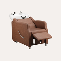 Fauteuil de lavage professionnel en cuir PVC marron avec bac en céramique, station de lavage de cheveux, mobilier de salon