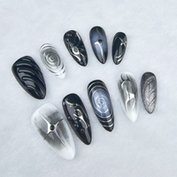 Faux ongles peints à la main en métal amande bleue de haute qualité à effet chromé de l'obscurité