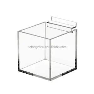 Custom Supermarket Slatwall Square Clear Acrylic Candy Display Bin Hanging Type Perspex Dump Bin