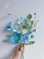 Bouquet de fleurs au crochet fait main, mélange de roses, tulipes, coquelicots, lys et muguet, fleurs artificielles en fil tricoté pour Thanksgiving et Noël