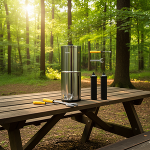 Filtro de agua de acero inoxidable Vevor para encimera, de 1.5 galones, con alimentación por gravedad y 2 filtros para uso en exteriores - Product Image 2