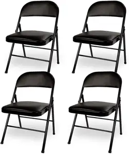 FREE SAMPLE 4-Pack Metal Steel Folding Chair With PU Padded Seats Black