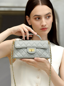 Women's Yellow Quilted genuine <b>Leather</b> Cross Body <b>Bag</b> With Chain Strap Classic Flap Closure Lightweight <b>small</b> designer handbags - Product Image 2