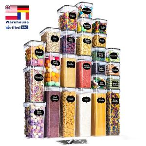 Ensemble de récipients de stockage en plastique PP écologiques de 0,8 L/1,4 L/2 L/2,8 L, 25 pièces, pour aliments frais et aliments pour animaux, motif carré - Product Image 1