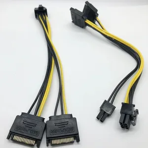 Cable de fuente de alimentación para tarjeta de vídeo, adaptador divisor SATA 2x15Pin M a tarjeta gráfica PCI-e PCIE 8 (6 + 2) Pin F