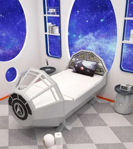 Camas creativas para niños y niñas, muebles de dormitorio individual de 1,5 m, cama de nave espacial