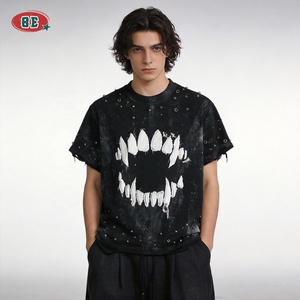 T-Shirt Vintage Personalizzata con Logo, <span class=keywords><strong>Taglie</strong></span> Grandi, 100% Cotone Pesante, Stile Hip Hop con Ricamo, <span class=keywords><strong>Manica</strong></span> <span class=keywords><strong>Corta</strong></span> alla Moda - Product Image 2