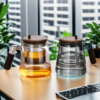 Service à thé et café en verre borosilicate soufflé à la main, design classique, infuseur interne tout en verre, séparation thé-eau, 600 ml, avec poignée