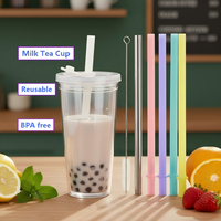 Tasse à thé au lait personnalisé de 700ml/24oz Bubble Pearl gobelet en plastique réutilisable à double paroi avec paille pour cadeaux et verres