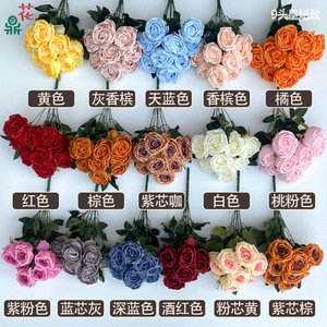 Flores de Seda de Rosa Real de Nueve Cabezas, 43 cm, Decoración para Bodas y Hogar, Estilo Pastoral Fresco, Flores Artificiales - Product Image 4
