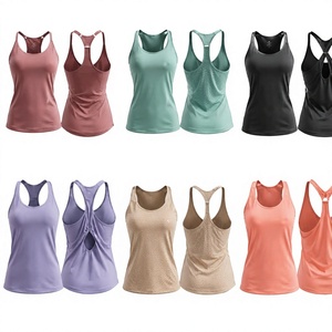 X Sports City Women's Solid Color Knitted Tank <b>Tops</b> Scoop Neck Quick Dry Sporty Style Hollow Out Back Design Regular Length OEM - Product Image 1