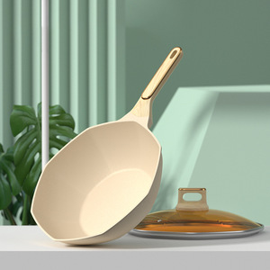 Juego de sartenes y woks compatibles con cocinas de inducción MLD de aluminio, con interior antiadherente, base multicapa, tapa de vidrio y mango de madera - Product Image 5