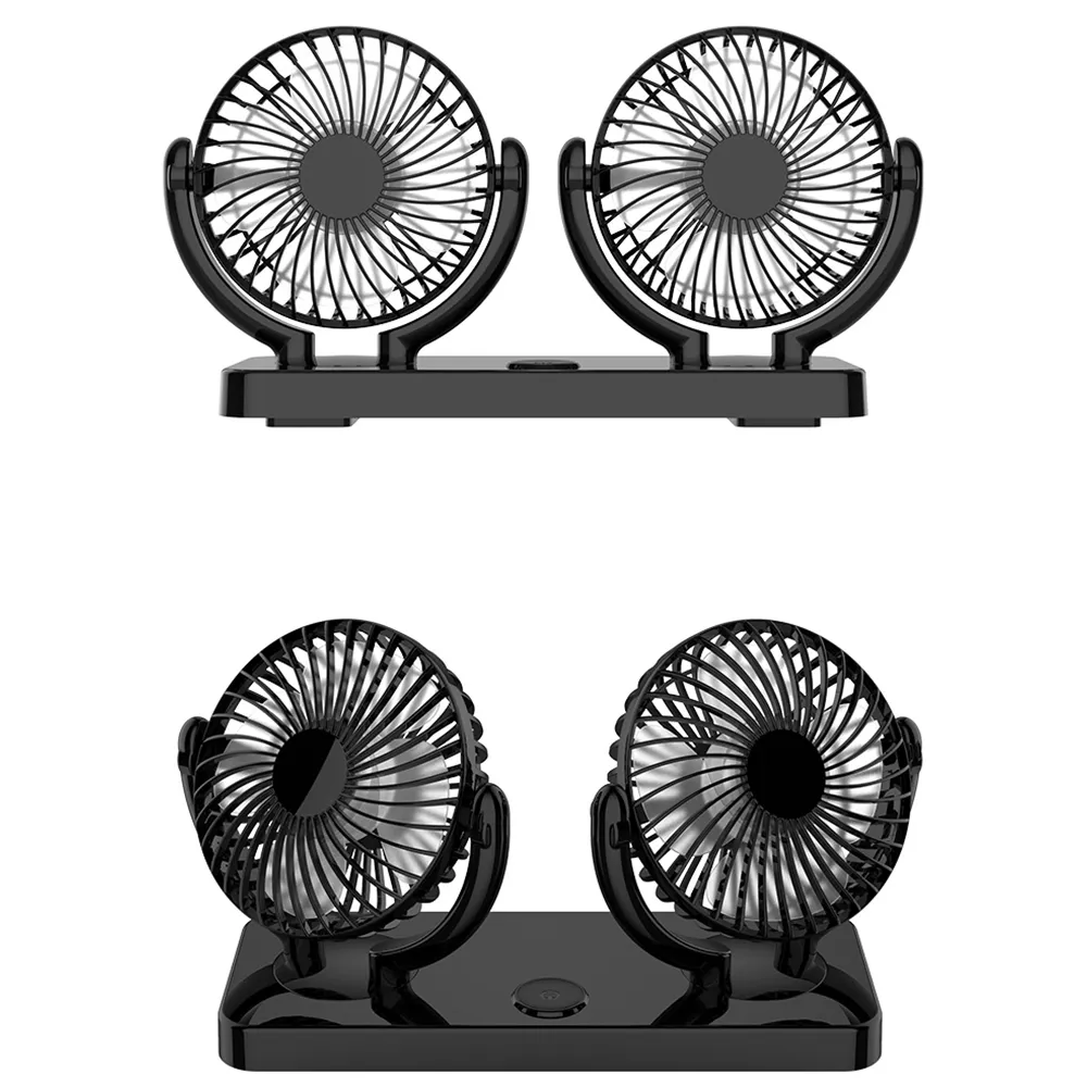 Toptan 12v 24v 360 derece dönebilen araç mini fan evrensel çift kafa araba soğutma fanı