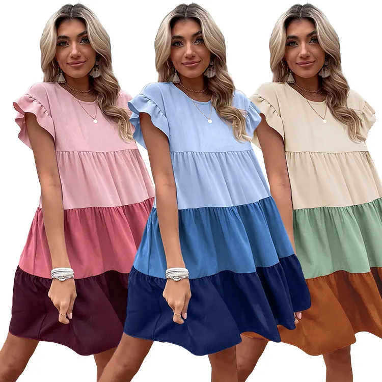 OEM Nova moda chegadas Verão Casual Senhoras Sexy vestido solto manga curta tingido Vestidos Mulheres