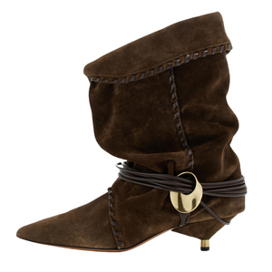 Flock Piled Pleated Ankle <b>Boots</b> Low Spike Heels Dress Stiletto Women Sewing Thread Shoes Retro Styles Pointy Toe Short Booties - Product Image 1