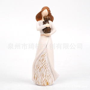 Resin Girl Holding Dog Figurine For <b>Home</b> Living Room Bedroom Desktop <b>Rustic</b> Style <b>Decoration</b> Mother's Day Gift - Product Image 5
