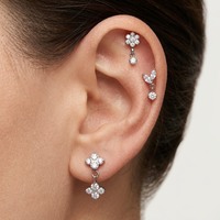 Kaishee Vente en gros Bijou de piercing Labret à dos plat en Titane G23 16G avec pendentif fleur double CZ pour lèvre, hélix, tragus