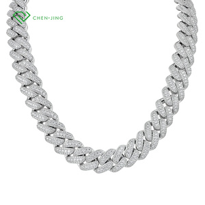 Cadena <span class=keywords><strong>Cubana</strong></span> de Oro Sólido Real de 10K, 14K, 18K con Diamantes de Laboratorio Redondos HPHT, Collar de Eslabones Cubanos con Diamantes Cultivados en Laboratorio de Corte Redondo - Product Image 1