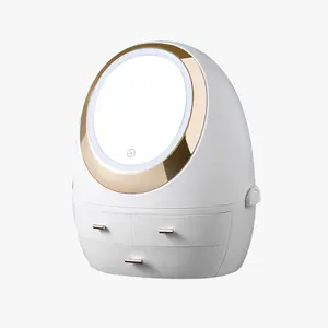 Nhựa Máy tính để bàn USB Led trang điểm mỹ phẩm lưu trữ trường hợp trang sức make up Beauty ngăn kéo Vanity Organizer Box với gương ánh sáng