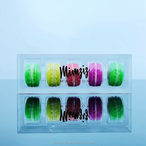Wholesale Gift Tea baking sleeve box clear pet plastic round cavity 5 pcs macaron clamshell packaging