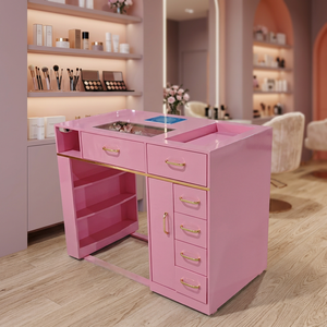 Moderna Estación de Manicura Rosa Mármol con Aspiradora Integrada y Compartimentos de Almacenamiento - Product Image 2