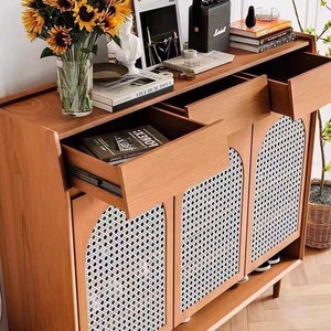 Mueble Zapatero de Madera Maciza y Ratán, Gran Capacidad, Minimalista, para Entrada o Sala de Estar - Product Image 3