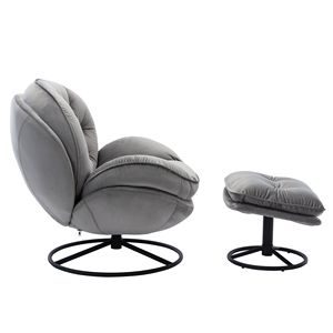 DB Accent <b>Grey</b> <b>Chair</b> with Ottoman Tufted and <b>Reclining</b> Comfortable Minimalist Style for Home Office or Living Room Furniture - Product Image 6