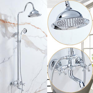 Robinet de téléphone à double poignée français vintage, ensemble de douche en laiton chaud et froid avec baignoire chromée et pommeau de douche, finition cuivre et or - Product Image 3