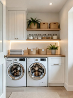 Meubles de rangement pour buanderie, armoire sous évier, armoire pour machine à laver, miroir LED - Design moderne minimaliste, en bois écologique