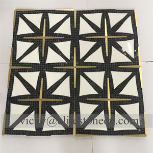 Piastrelle per <span class=keywords><strong>Pavimento</strong></span> in Mosaico di Marmo <span class=keywords><strong>Nero</strong></span> <span class=keywords><strong>e</strong></span> <span class=keywords><strong>Bianco</strong></span>, Superficie Lucida, Taglio <span class=keywords><strong>a</strong></span> Getto d'Acqua, Medaglione in Marmo - Product Image 2