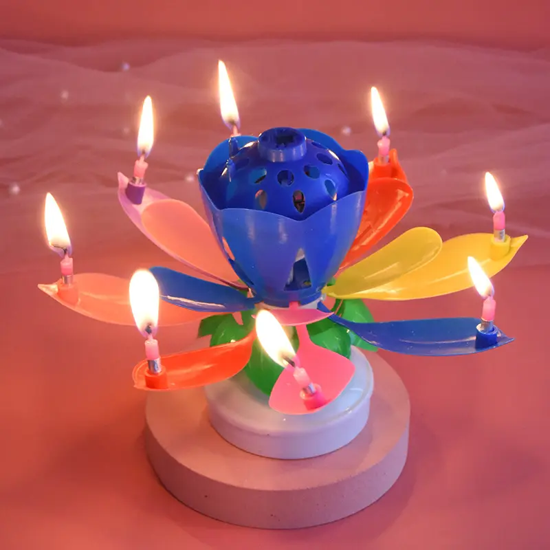 סיטונאי יום הולדת קישוט עוגת נר פריחת לוטוס נר מוזיקלי כפול 8 יחידות נר יום הולדת מוזיקלי פרח לוטוס