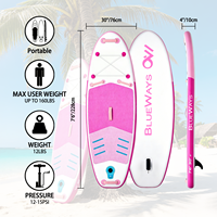 Planche à pagaie gonflable rose vif pour filles, SUP stable pour enfants de 7'6'', 15 cm d'épaisseur, planche légère pour enfants