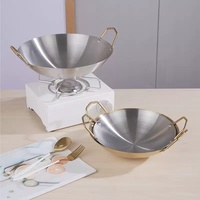 Wok coréen en acier inoxydable doré mat, mini-wok portable pour cuisinière, petite poêle profonde avec poignées dorées, vente en gros
