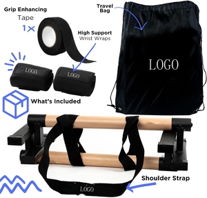 FDFIT Parallettes en bois en métal Push Up Bars Bundle avec sac Grip Tape Wristwraps <span class=keywords><strong>Paralettes</strong></span>, Strap Dip Bar Handles - Product Image 1