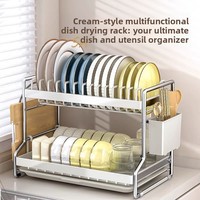Égouttoir à vaisselle double niveau en acier carbone de luxe pour comptoir de cuisine, non pliable, multifonctionnel, rangement domestique