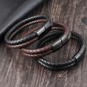 <span class=keywords><strong>Bracelet</strong></span> en cuir <span class=keywords><strong>pour</strong></span> homme <span class=keywords><strong>Bracelet</strong></span> manchette tressé Deux tons Noir Marron <span class=keywords><strong>Fermeture</strong></span> magnétique - Product Image 5