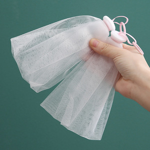 Foaming Net For Facial Cleanser And Soap 10 Inch Polyester Mesh Bag With Pink Handle For Face Wash And Shower Use - Product Image 1