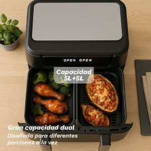 Freidora de Aire Doble Grunkel de 10L y 2800W con Pantalla Digital y Dos Compartimentos para Cocinar Pollo y Papas Fritas - Product Image 5