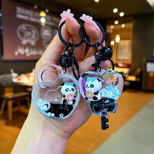 Lindo nuevo acrílico muñeca llave accesorios bolsa colgante coche llavero lleno de aceite televisores botella flotante bloqueo Panda líquido llavero - Product Image 3