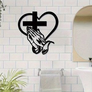 Décoration murale en forme de croix pour la maison, nouveauté très vendue, élégante croix en métal en forme de cœur, art mural, foi, amour éternel, décorations en métal noir élégantes - Product Image 2