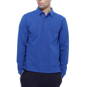 Polo homme manches longues de qualité supérieure en mélange coton-viscose, tombé doux, respirant, confortable, polyvalent pour tous les jours - Product Image 3