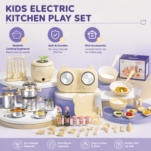 Juego de Cocina Realista para Niños, Estufa Eléctrica de Dos Quemadores, Utensilios de Grado Alimenticio, Juguete de Imitación de Chef - Product Image 4
