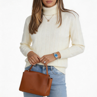Pull en maille côtelée verticale de haute qualité pour femme, col roulé, manches raglan longues, poignets et ourlet côtelés, couleur crème, pour le bureau et le quotidien