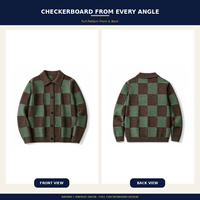 Suéter Cárdigan para Hombre, 100% Poliéster, Diseño a Cuadros Jacquard, Bloques de Color, Cierre de Botones, Estilo Vintage, Ropa de Calle, Tejido de Punto, Venta al Por Mayor