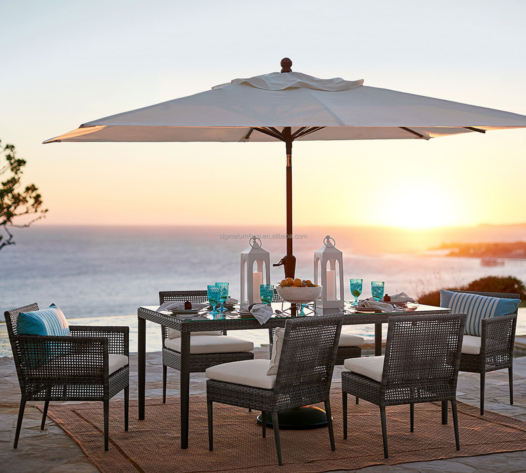 Modern beach restaurant luxury garden outdoor rattan dining armchair waterproof wicker dining chair