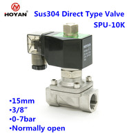 Vanne solénoïde Hoyan SPU-10K 3/8'' normalement ouverte 7 bars 2 voies eau/air/huile en acier inoxydable 304
