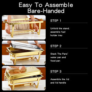 Plato de frotamiento de acero inoxidable de 12L con estufa de buffet de hotel de tres rejillas para calentar y sujetar alimentos - Product Image 2