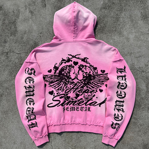 Sudadera con capucha personalizada con pedrería, 100% algodón, oversize, 500 g/m² de felpa francesa de alto gramaje, con lavado ácido y efecto desgastado, con cremallera. - Product Image 2