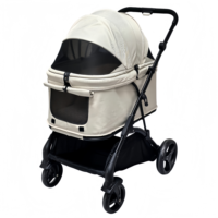 Poussette pour animaux à 4 roues avec 3 fenêtres, pliable d'une seule main, doublure lavable, grand espace, chariot de voyage pour chien et chat avec panier de rangement